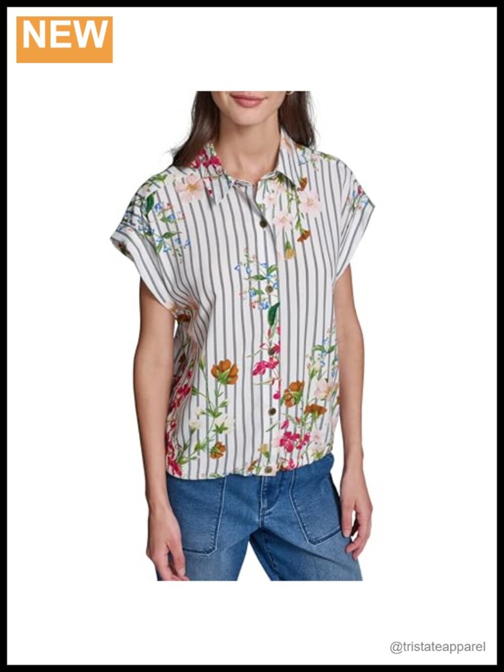 Karl Lagerfeld Floral Blouse Short Sleeve Cotton Blend